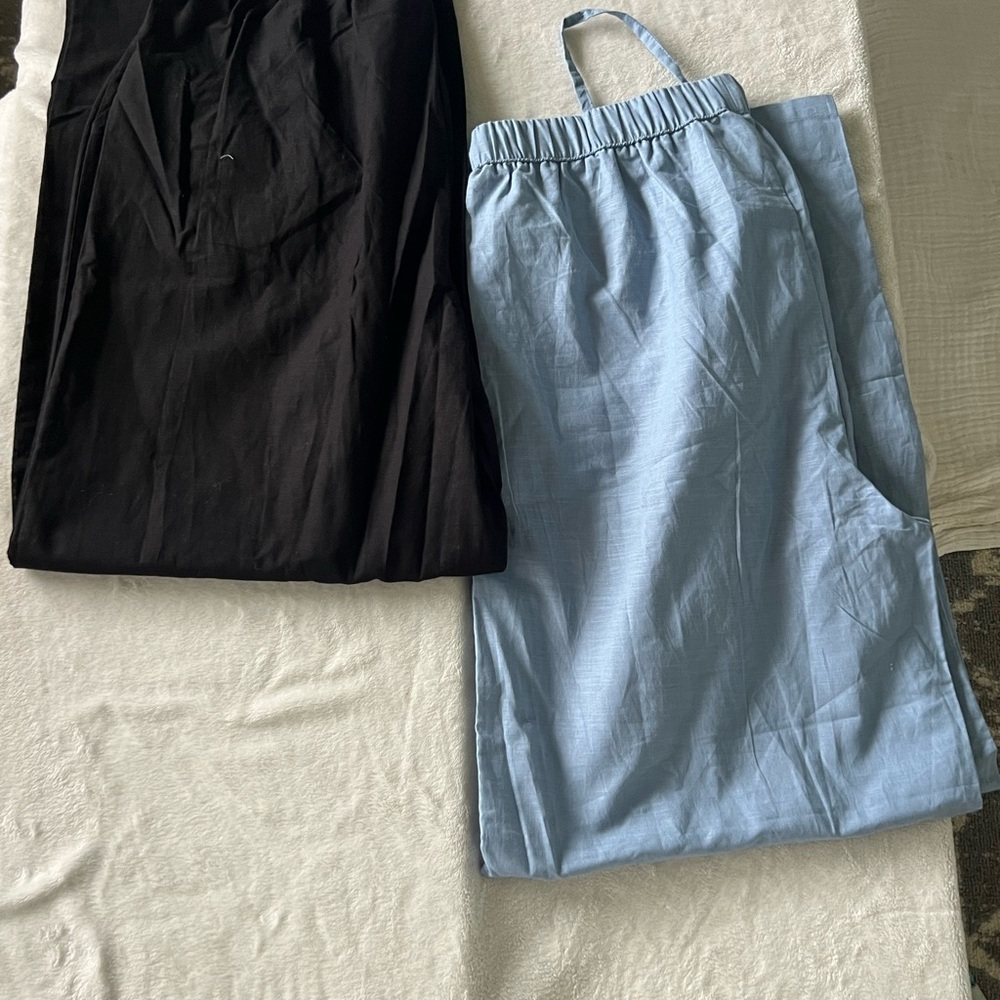 2- pack Black and Light Blue Cotton Linen Pants Set XL